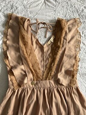 MoliFusu Blush Pink Sheer Polka Dot Trim Dress